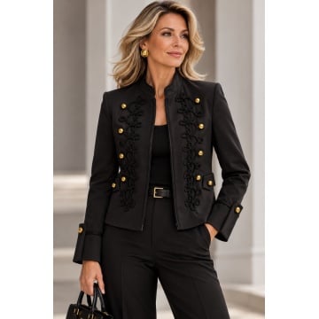 RG8812N Jachetă Officer Chic cu Galoane Decorative și Nasturi Aurii