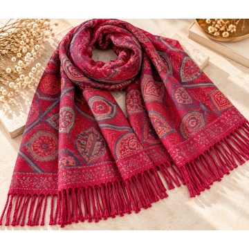 RGECH-AU70661B Eșarfă Floral Paisley din Vâscoză și Lână – Bordeaux - Img 2