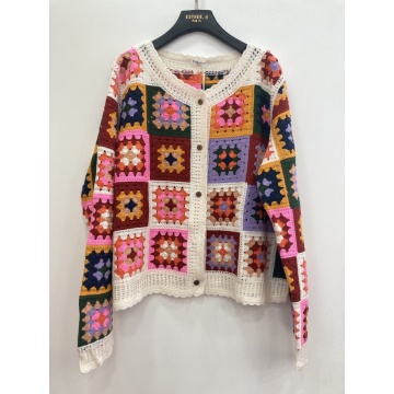 RGEJ007 Cardigan Croșetat Patchwork Multicolor 100% Acrilic (M–4XL) - Img 5