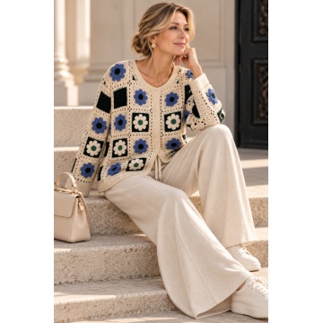 RGJ629B–Cardigan Croșetat din Bumbac 100% cu Motive Florale – Floral Chic (M–XXL) - Img 3