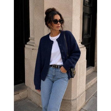 RGWL-080100A–Cardigan navy / marine Pufos cu Lână și Nasturi Îmbrăcați – Soft Elegance L–3XL (42–46)