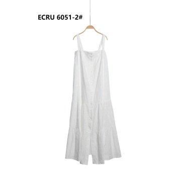 Rochie lungă din bumbac 100% tip Sangallo cu bretele late – RG6051-2 ALB - Img 2