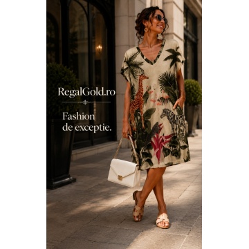 Rochie midi Safari Jungle cu lurex – Casual Chic Resort Wear | Fabricată în Italia – Mărime unică EU 46–52 (XL–3XL)
