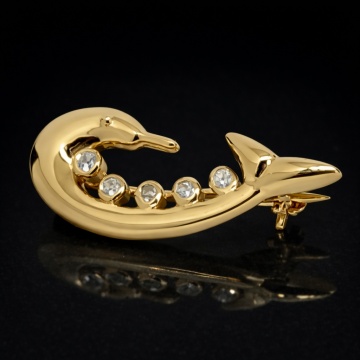 Brosa Dolphin , argint placat cu aur RGBH062246 blue topaz