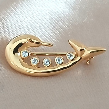 Brosa Dolphin , argint placat cu aur RGBH062246 blue topaz - Img 4