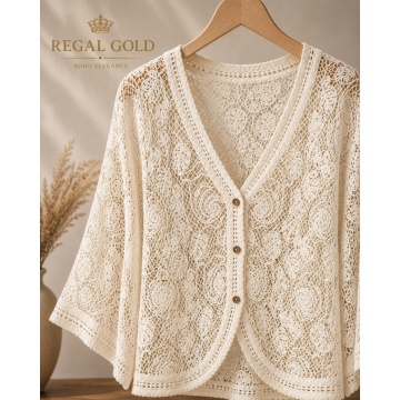 Cardigan Aura Crochet – Crem , 100% Bumbac 38–46 (S–XXL) RG2001C - Img 2