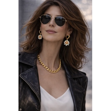 Cercei „Azure Blossom” – Blue & Gold Hoops -RGBF19A-A - Img 2