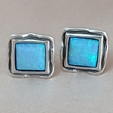 Cercei din argint -Square cu opal E4369A