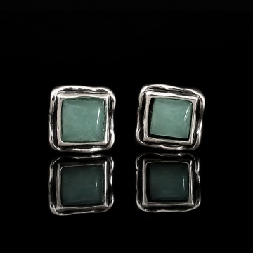 Cercei din argint -Square Jade cu aventurin verde E4369A