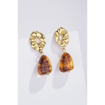 Cercei Eleganți Amber Drop & Gold – Textură Plisată RG124RX231 - Img 3