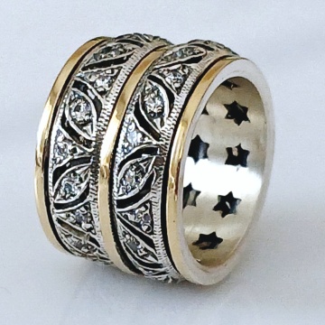 Inel Éloria din argint și aur 14K, decorat cu zirconii – model floral de lux - Img 1