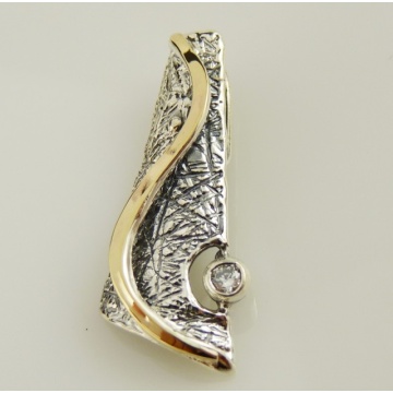 Pandantiv argint si aur 9 k-20335 zircon - Img 6