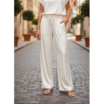 Pantaloni damă Satin Silk & Viscose CREM – Made in Italy RG3808