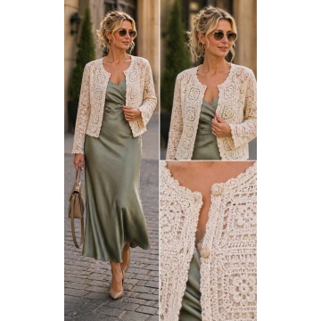 RG 8128 – Cardigan Croșetat Ajurat din Bumbac 100% crem - Img 5