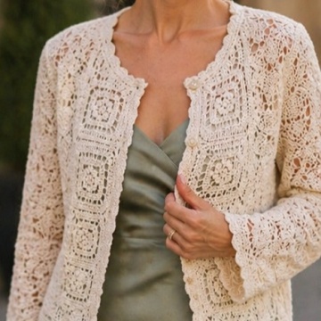 RG 8128 – Cardigan Croșetat Ajurat din Bumbac 100% crem