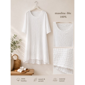 RG1001–Rochie lejeră din bumbac 100% alb – Made in Italy | Mărime unică 40–46 (L–XXL) - Img 2