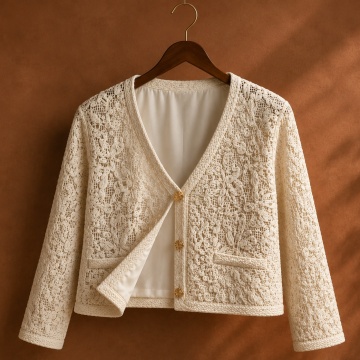 RG1040 – Cardigan din bumbac 100% cu broderie reliefată și nasturi aurii – Ivory