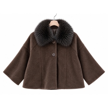 RG1777M Jachetă scurtă (L–2XL) din amestec de lână cu guler din blană pufoasă – Made in Italy - Img 3