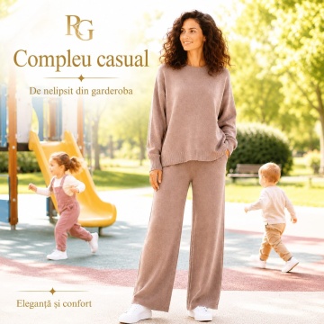 RG2442T TAUPE Set M–2XL tricotat premium – Pulover oversized & pantaloni largi - Img 3
