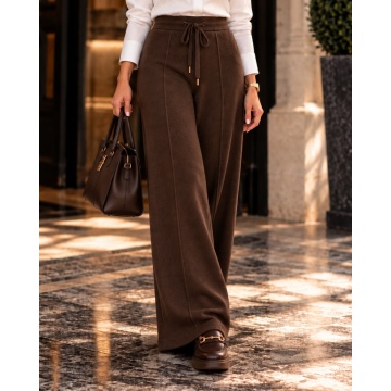 RG3744M– Pantaloni Tricotați Palazzo – Chocolate