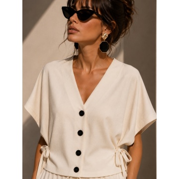 RG3761– Vestă Tricotată Oversize cu Funde Laterale – Ivory - Img 5