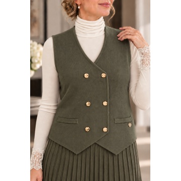 RG5002K–Vestă tricotată cu nasturi aurii – Soft Elegance Kaki
