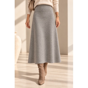 RG5007G–Fustă midi ușor evazată din tricot fin, cu talie elastică – Gri