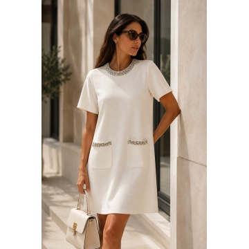 RG5286-1–Rochie Tricotată Ivory cu Detalii Strălucitoare - Img 4