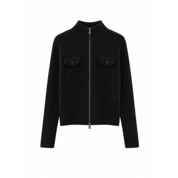 RG5381N–Cardigan Tricotat Ribbed Noir cu Fermoar – Modern Chic - Img 4