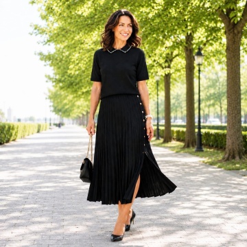 RG7122N Bluza neagra tricotată fin cu guler decorat cu microperle – Eleganță discretă - Img 4
