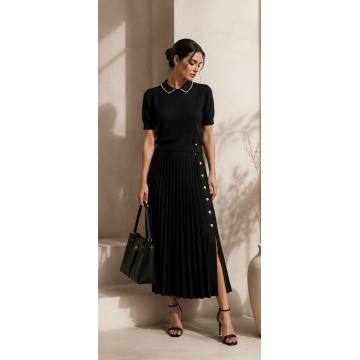 RG7122N Bluza neagra tricotată fin cu guler decorat cu microperle – Eleganță discretă - Img 6