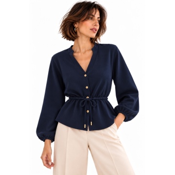 RG7143B–Cardigan din tricot fin cu șnur reglabil în talie – Navy
