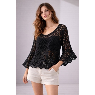 RG8109 – Bluză Openwork din Bumbac cu Mâneci Evazate – Stil Elegant Feminine– Bumbac 100% - Img 2