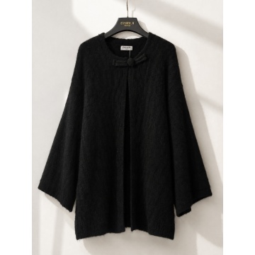 RG9198N–Cardigan Lung Tricotat Soft Wool Negru cu Închidere Shanghai – Parisian Chic (L–2XL) - Img 3