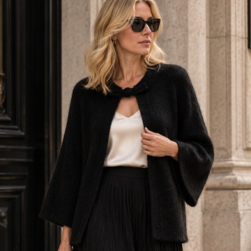 RG9198N–Cardigan Lung Tricotat Soft Wool Negru cu Închidere Shanghai – Parisian Chic (L–2XL) - Img 7