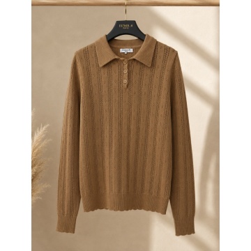 RG9211 CA–Pulover Polo Tricotat Openwork Camel – Soft Elegance (M–L) - Img 3