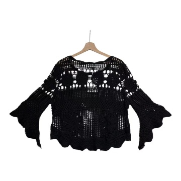 RGA235B –Bluză Boho Crochet Amélie – NEGRU–Bumbac 100% - Img 2
