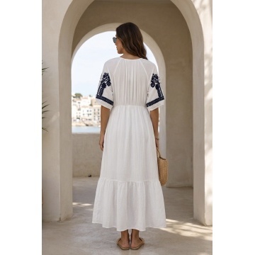 RGD26054 Rochie Boho Soleil cu Broderie Tradițională alba - Img 2