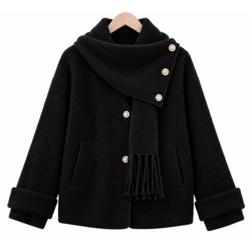 RGK5111-N Cardigan Soft Touch cu Fular Detașabil – NEGRU - Img 4