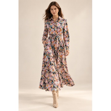 RGL629–Rochie Maxi Florală din Vâscoză cu Cordon – Romantic Bloom