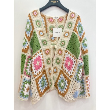 RGLS01-1 V Cardigan Boho Croșetat Multicolor 100% Acrilic (M–4XL) - Img 2