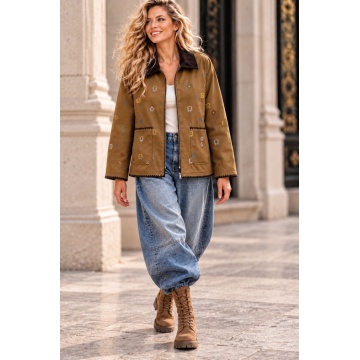 RGWH55518–Jachetă Soft Suede Embroidery – Vâscoză, broderii & guler contrast - Img 7