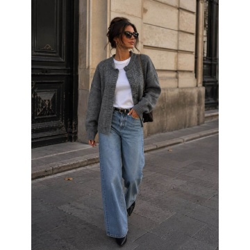 RGWL-080100G–Cardigan gri Pufos cu Lână și Nasturi Îmbrăcați – Soft Elegance L–3XL (42–46) - Img 2