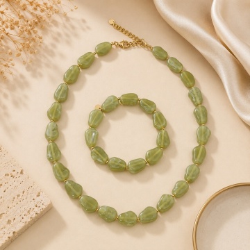 Set Colier și Brățară din Rășină – Olive Jade, Forme Organice RGA0907-V