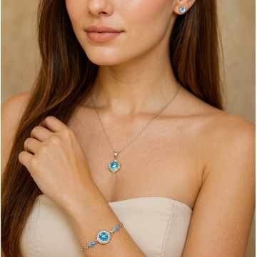 Set Placat cu Argint 925 cristal blue – Colier, Brățară și Cercei Infinity Shine R4531 - Img 3