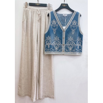 Vestă din Denim Brodată cu Dantelă și Nasturi din Lemn RGR6969 - Img 4