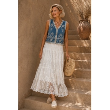 Vestă din Denim Brodată cu Dantelă și Nasturi din Lemn RGR6969 - Img 8