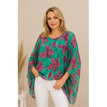 Bluză Terra Fuchsia Verde – L-2XL Mătase & Vâscoză Made in Italy RG9072RF - Img 4