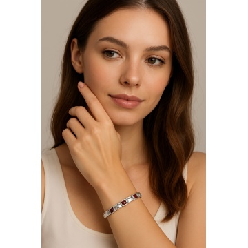 Brățară din argint cu granat roșu – design modern cu accente rafinate B1839 - Img 2