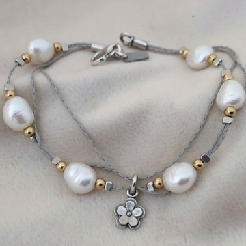 Brățară din Argint cu Perle și Accente Goldfilled – Charm Floare B598 - Img 2